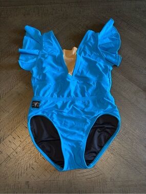 Kandi  kouture Ruffle-Shoulder One-Piece leotard - Bright Blue